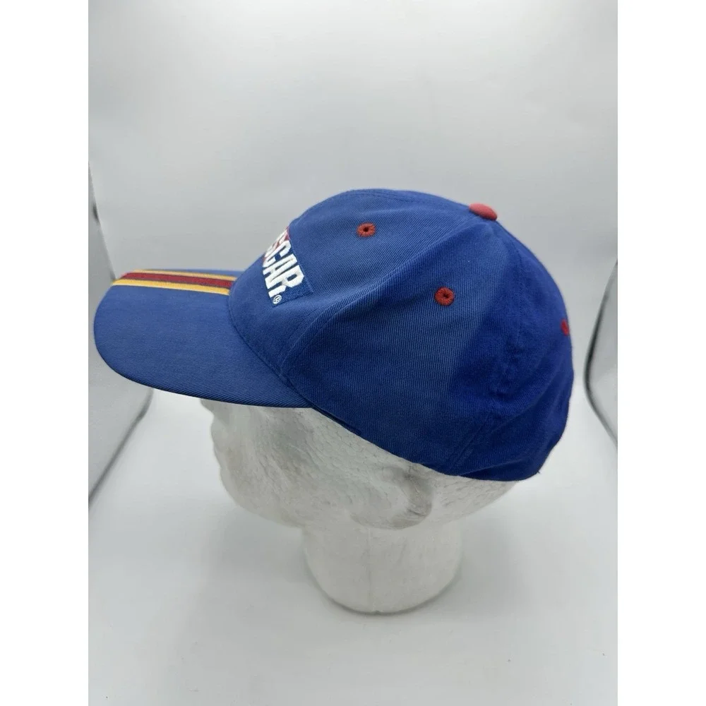 Vintage NASCAR Checkered Flag Sport Snapback Hat Blue Embroidered Racing